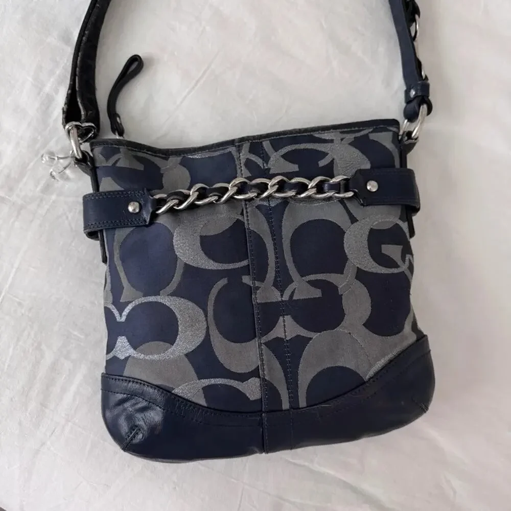Coach Moto Optic Metallic Chain Navy Signature Jacquard